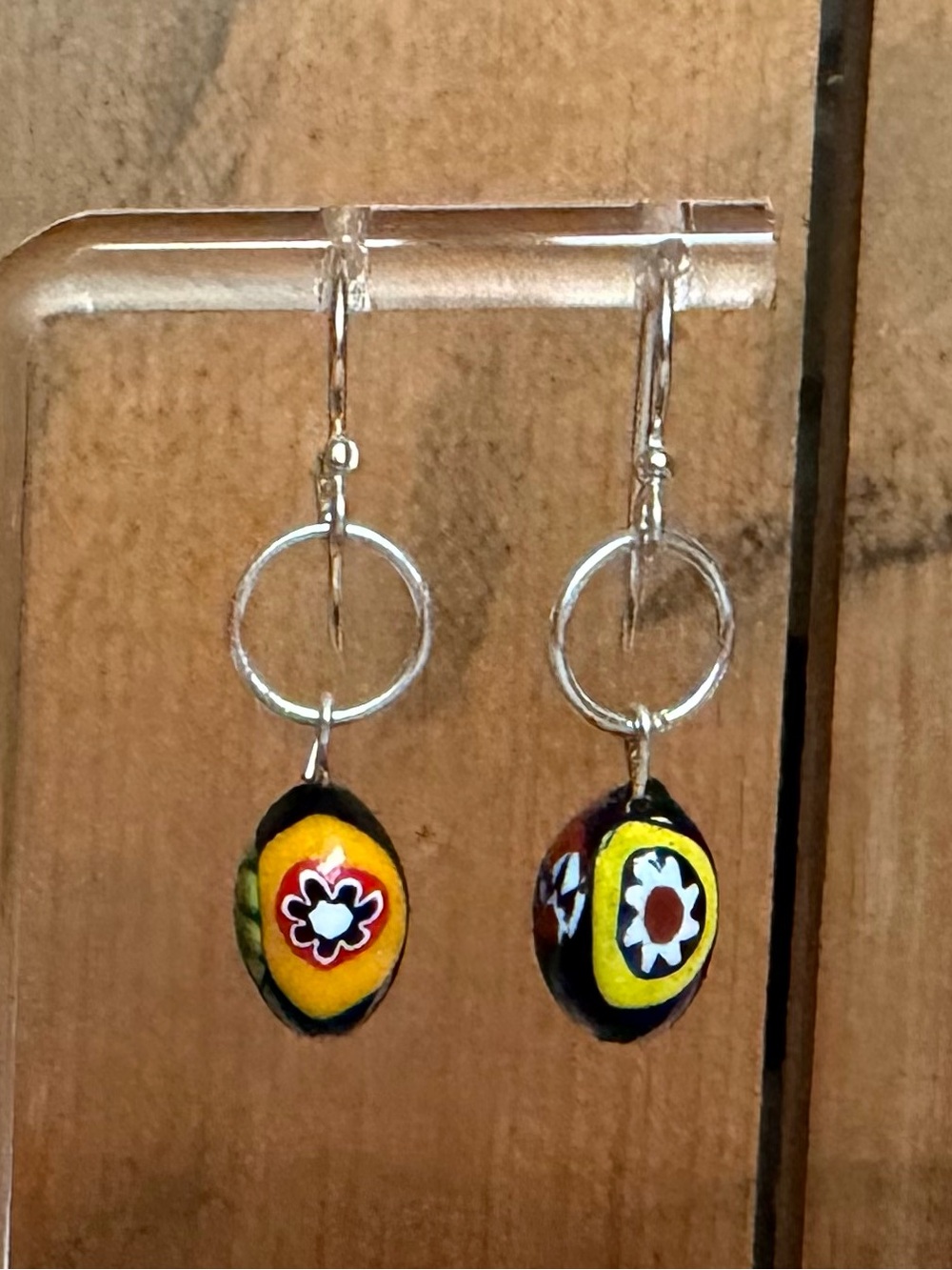Handmade Colorful Millefiori-Style Sterling Silver Dangle Earrings